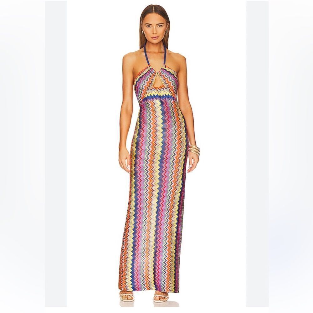 Alexis Vedette Chevron Cutout Halter Maxi Dress NWT